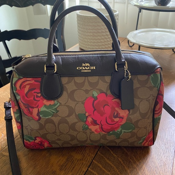 Coach Brown and Red Floral Large Bennett Satchel - Picture 2 of 6